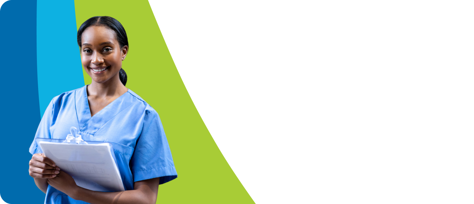 A female caregiver smiling.