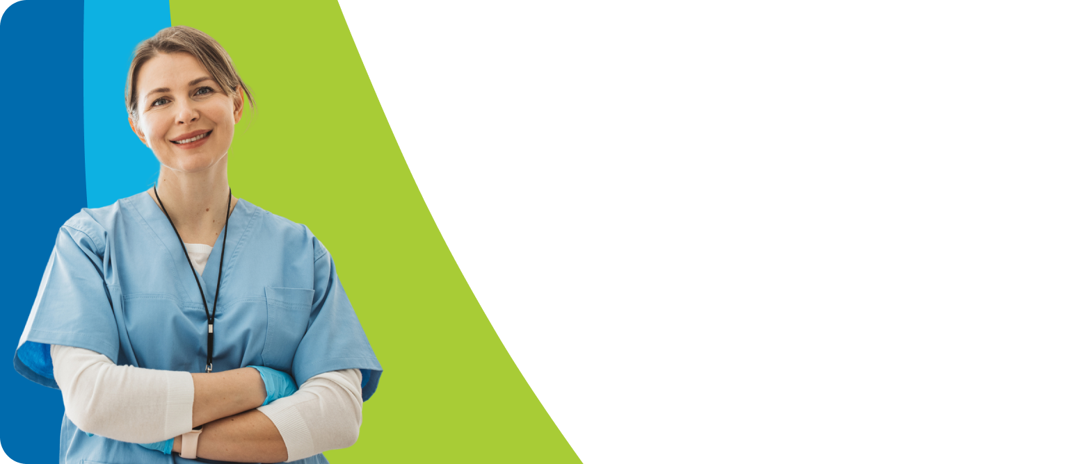 A female caregiver smiling.