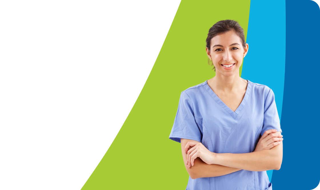 A female caregiver smiling.