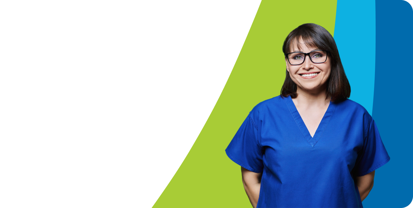 A female caregiver smiling.